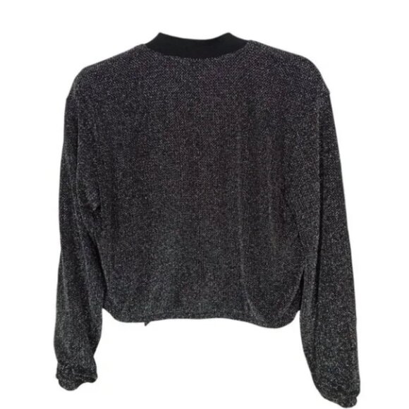 Divided Womens Bomber Jacket Size 10 Black Silver Full Zip Shimmer Full Zip - Picture 2 of 4